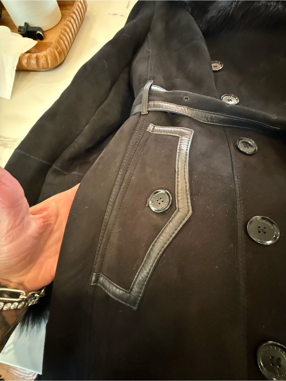 Burberry Black Shearling Trench Coat - Picture 5 of 10